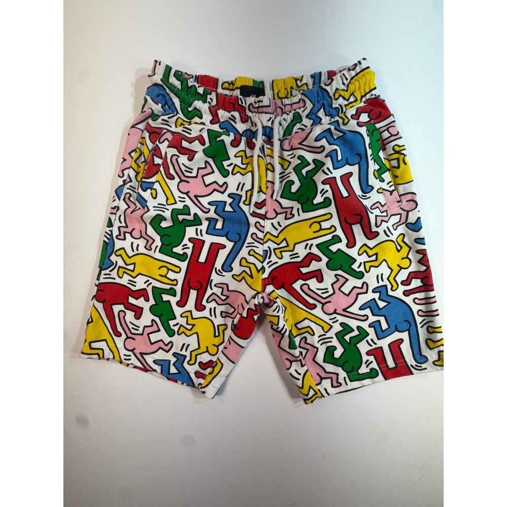 HM Keith Haring All Over Print Sweat Shorts Mens Small Pop Art Colorful Regular - Picture 1 of 4